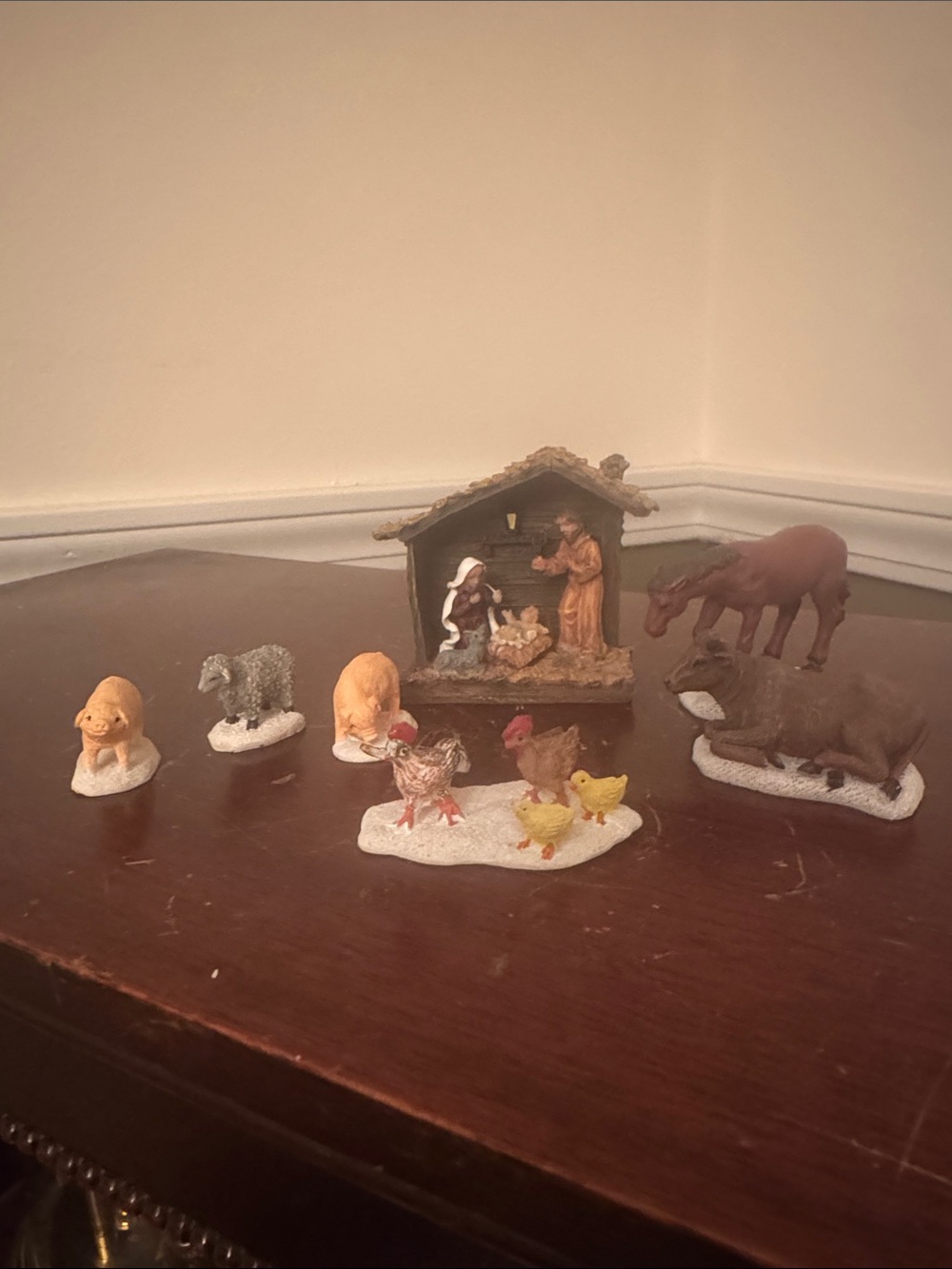 St. Nicholas Square Mini Nativity Animal Figurine Set - Brown, Yellow, Gray